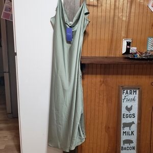 Satin Shimmery Long Maxi Slip Dress Olive Green XXL New With Tags